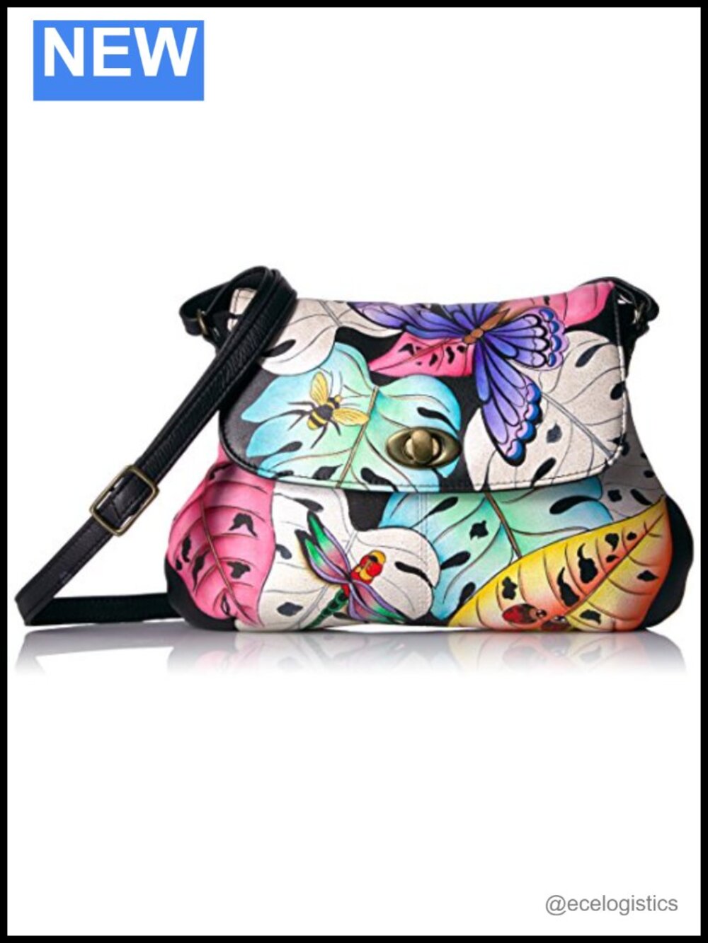 Handpainted Leather Medium Flap Crossbody Bag